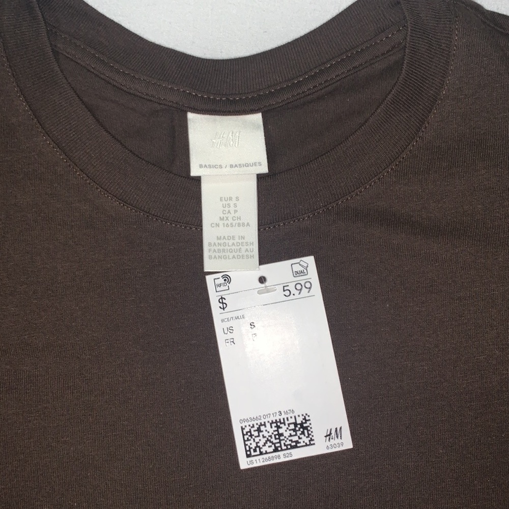 H&M Basics Brown TShirt Size Small. Brand New With Tags